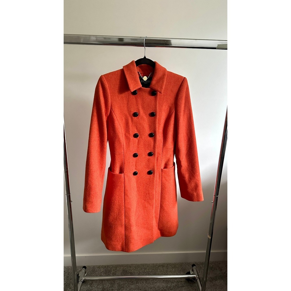 Hobbs London Wool Coat Orange Double Breasted UK 10 US 6 Womens Pea Coat